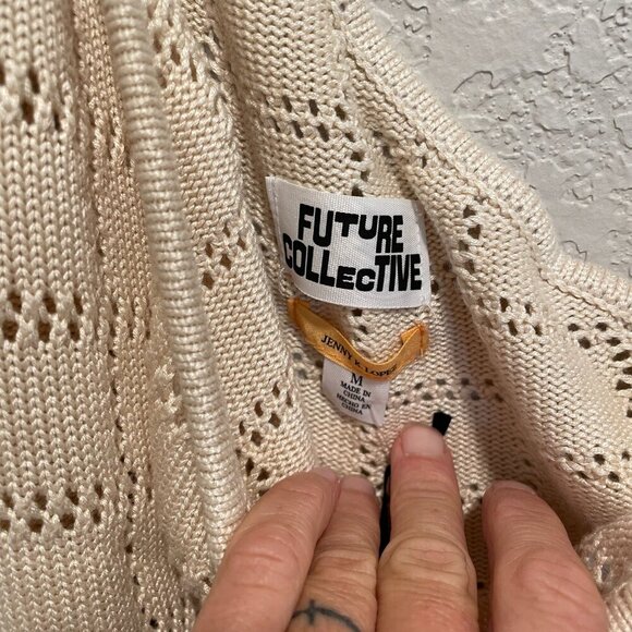 Future Collective Cream Pointelle Knit One Sleeve Sweater M NWT - Picture 2 of 7